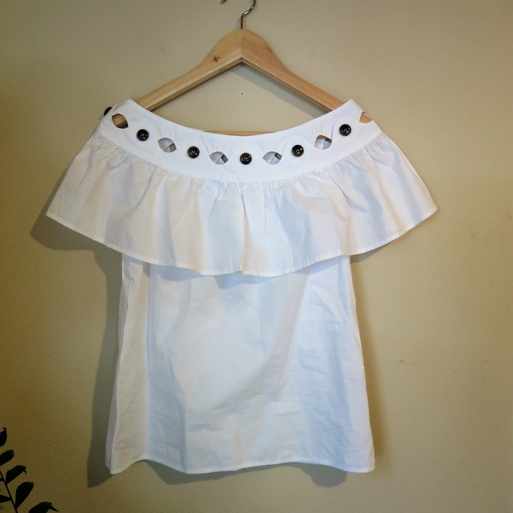 J. Crew White Ruffles Buttons Blouse  XXXS  *NWT*